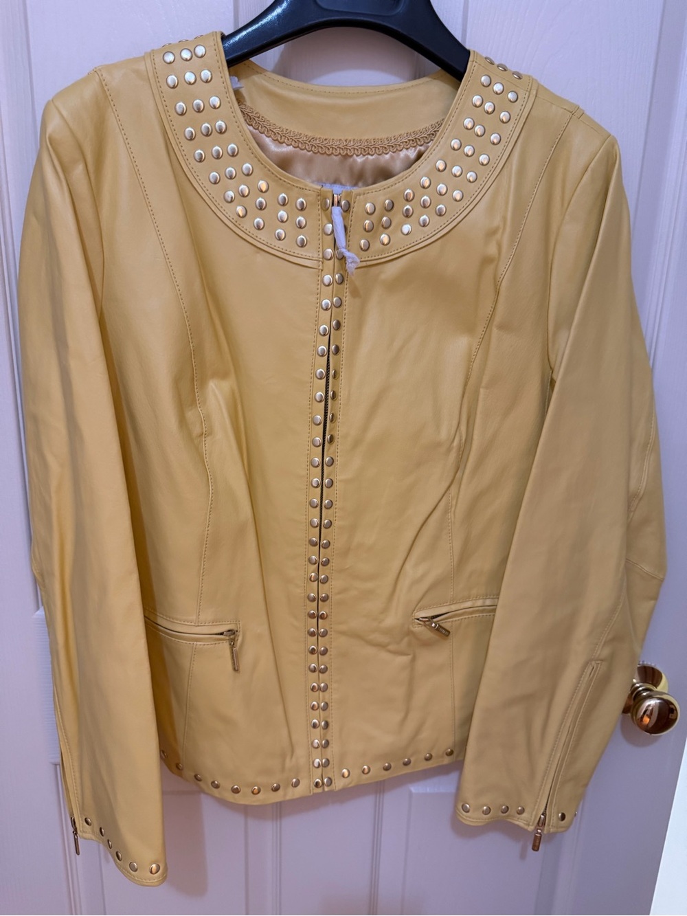 Women’s Studded Yellow Leather Jacket
